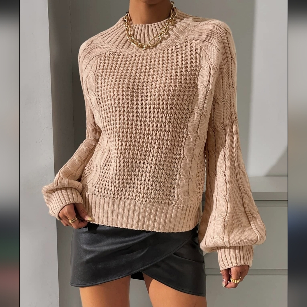 Elegant Beige Cable Knit Sweater - Picture 1 of 8